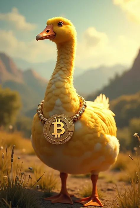 Golden goose with a bitcoin necklace