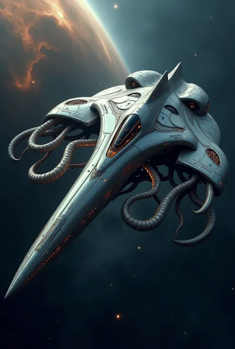 Give me designs of a futuristic ship, with tentacles  