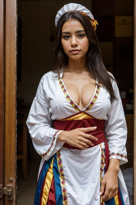 Beautiful Venezuelan woman , Mixed race ,  wearing traditional costumes from Venezuelan culture. 