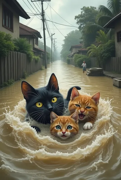 Severe flooding cats trapped kittens caused flooding of the area of the water house rose worst of the cats were all