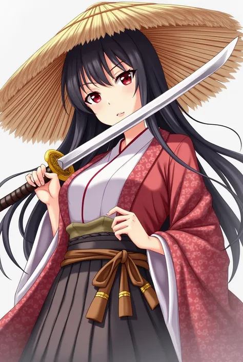 1girl, High Resolution, Detail, Large breasts, Breasts, ronin, Japanese, capil, big tits, full body, katanaRed Eyes, Serious, Evil Smile, Yandere, Tsundere, Jealous, realistic, batik, rice field hat, veil