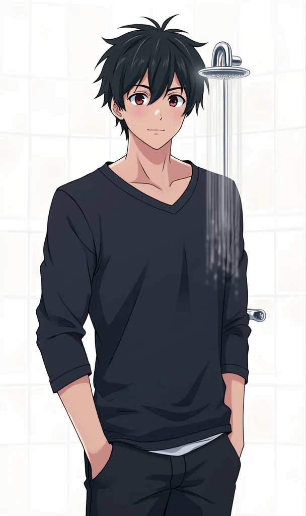 Anime boy Touya Kinomoto naked in a shower showing his ass and huge bare feet 