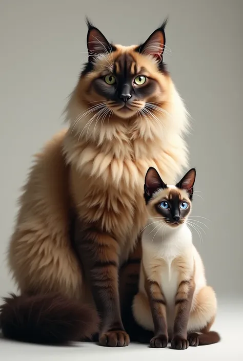 A Maine Coon difference in size with a Siamese cat