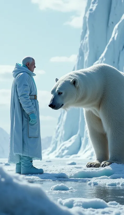 Mr. Freeze DC looking at a polar bear