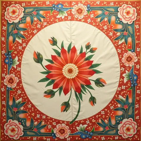 Chinese style quilt single flower pattern circular flower flower oil painting