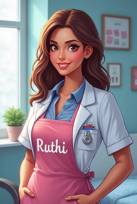  Act as an expert in graphic design and portraitist and create an image of me I am the obstetrician Ruthi comic type that impacts young people and adults I want to be an influencer of medical content gynecology and obstetrics medical magazine basically she...