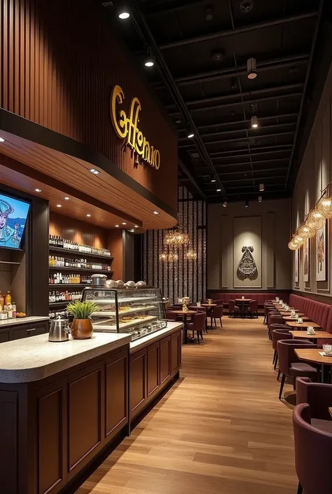 Generate a cinema  ( company Cinepolis )  with products in collaboration with Caffenio ( coffee company )