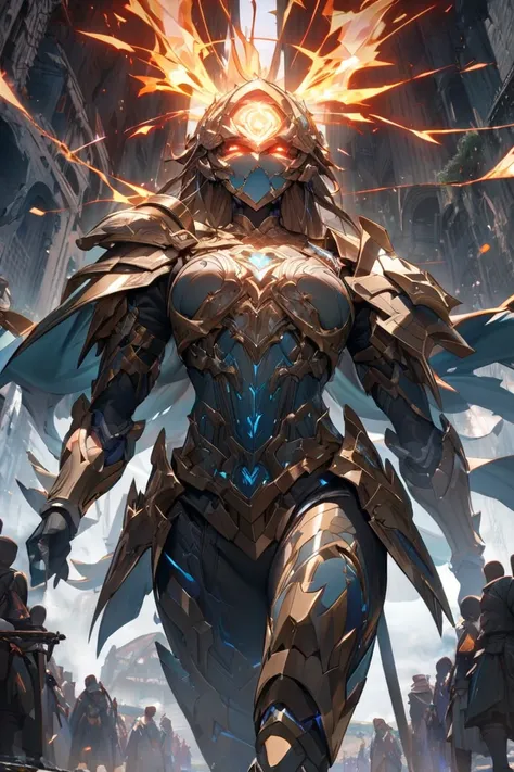 ((masterpiece, Highest quality, Best image quality, High resolution)) machine, blend of enchanted metals, steel, and glowing crystalline veins that pulse with magical energy.
Broad, armored shoulders and a sturdy frame, designed to withstand immense impact...