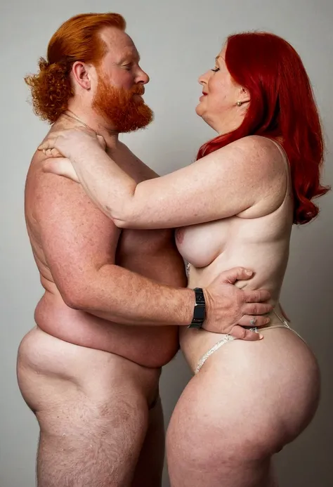 swinger couple , Cuckold couple,  she is a beautiful red-haired Finnish woman of 40 years ,  beautiful body shaped like an hourglass , thicc body, curvy girl,  she is tucked up with her back ,  showing her beautiful back and round buttocks and thick hips ,...