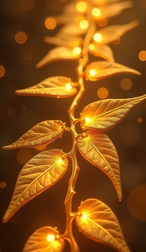 A garland made of golden Vilva leaves, where each individual leaf is designed to precisely replicate the shape and texture of a natural Vilva leaf. The leaves are crafted in gold, capturing the unique pointed shape, veins, and subtle curves of the Vilva le...