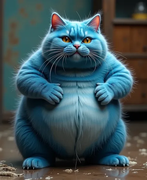 Fat blue humanoid cat shows off his fat shaking wet sweaty ass