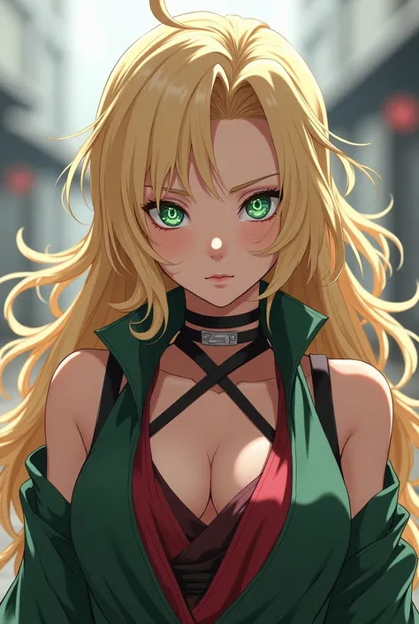  A 26-year-old kunoichi , Tsunade and Jiraiyas daughter has a profiled face and a soft jaw.  His eyes are big and expressive,  of a green color ,  with a sensual expression .  his hair is blond ,  wavy and long voluminous ,  falling into disordered locks a...