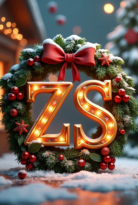 3D letters that say 
Antofagasta ZS "
Christmas style in the shape of a Christmas wreath 
