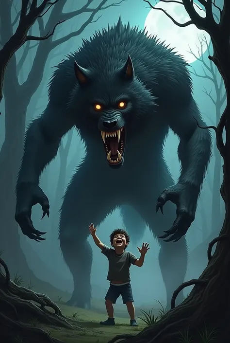 The werewolf on top of the boy about to bite him
