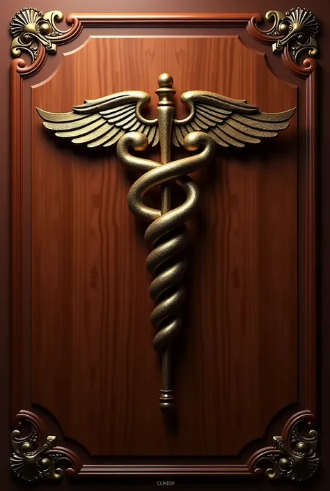  The image must have a classic wood color and gold, In a serious tone , with the phrase " PHD Fernandes Consulting and Tax Management ." Translated into correct Portuguese below Caduceu.