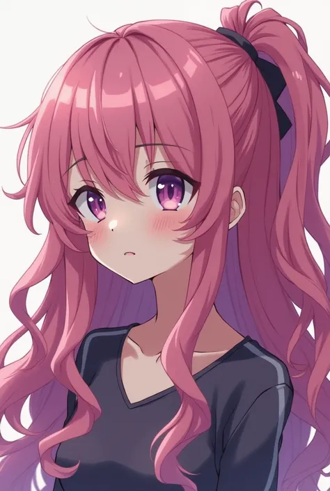  full body girl , WITH VERY LONG HAIR(ankle-length )  and with very elegant pastel pink curls, purple eyes , staring at me with hate ,  she and a boy with dreadlocks tied in a red-eyed ponytail, both of the same age, all in anime style
