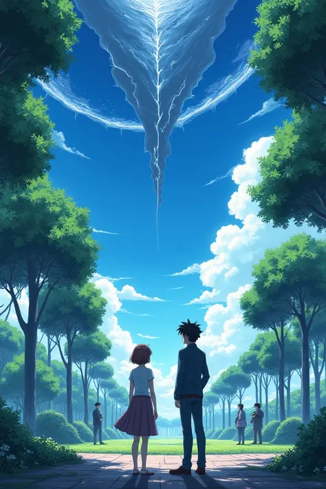  Detective conan manga Style Frame 1
(A view of the bright sky of a futuristic utopia. Two characters are sitting looking at the sky in a park.)
Aoko Nakamori: "You know, sometimes I feel like this world is too perfect. Its... like a utopia."
Kuroba kaito:...