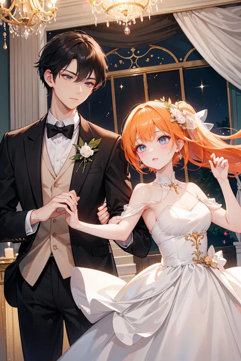 Marquis  &#39;  young men - prom night 、 Destined meeting scene :

in a ballroom with sparkling chandeliers、Marquis 令嬢は一people静かに佇んでいる。
There、 A young man with orange hair appears .、 Invite a young lady to dance 。
二peopleは美しい旋律に乗って踊り、 Both are attracted to...