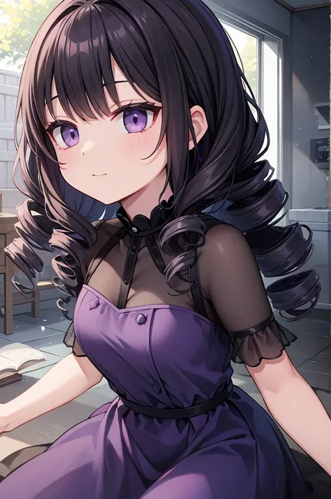 Black Spirit　 black hair　 drill hair　Purple Dress　