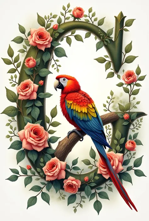 I want you to give me the name ABIGAIL drawn, which would be the text with roses, plants and a parrot, you can do it enough to draw it and in the g it says the parrot 