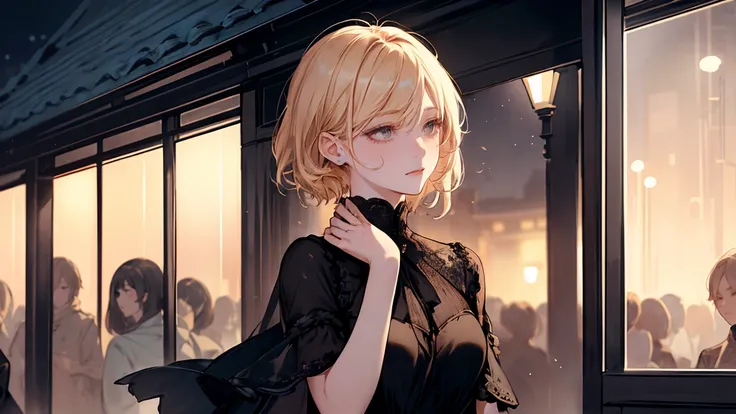  Masterpiece 、３２ｋ、  best quality , (Background details),  High Contrast ,  very beautiful girl,  detailed original illustration、 small breasts、  elementary school students 、 short hair、Blonde、detailed shading、 functional、delicate face、charm、Beauty、In love、...