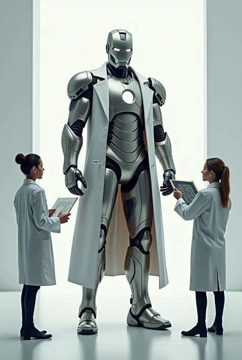 Iron man in doctors coat complete with 2 people on the side drawing version 