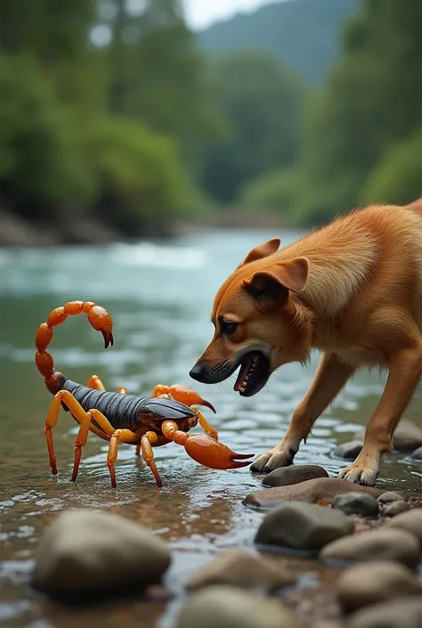 Scorpion and dog in River side realistic photo 