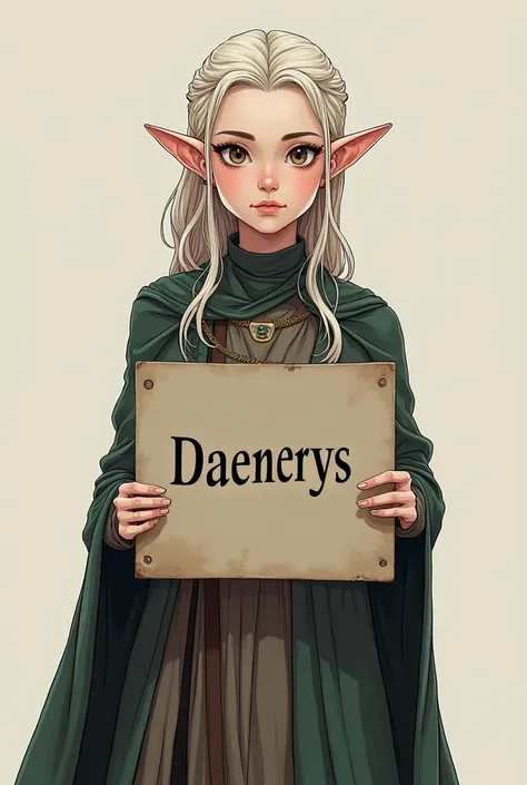 Elf manga réaliste avec pancarte texte marqué " Daenerys" 