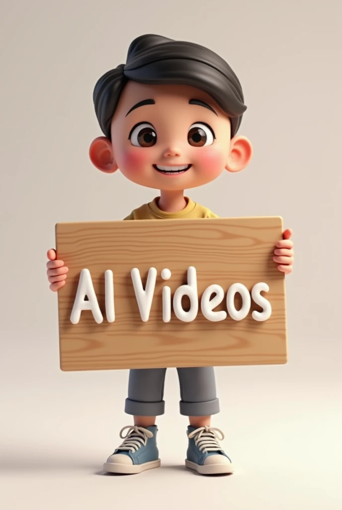 A 3D boy holding a board in his hand, with "AI videos" written on the board.

