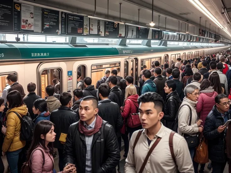 Big Station,  crowds, People getting on a train々