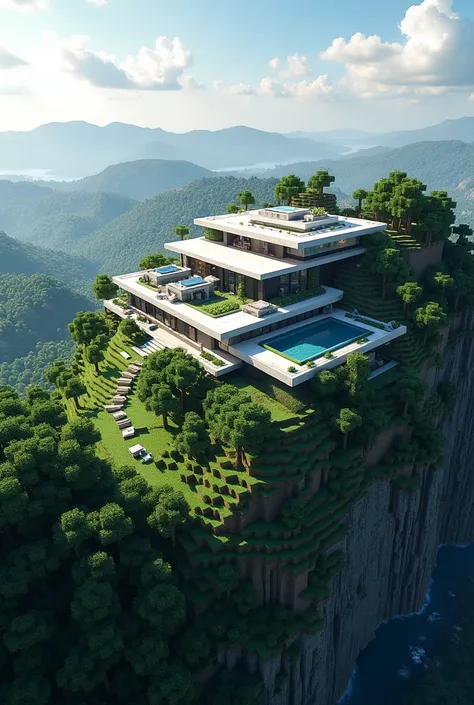 minecraft biggest modern house in the hill