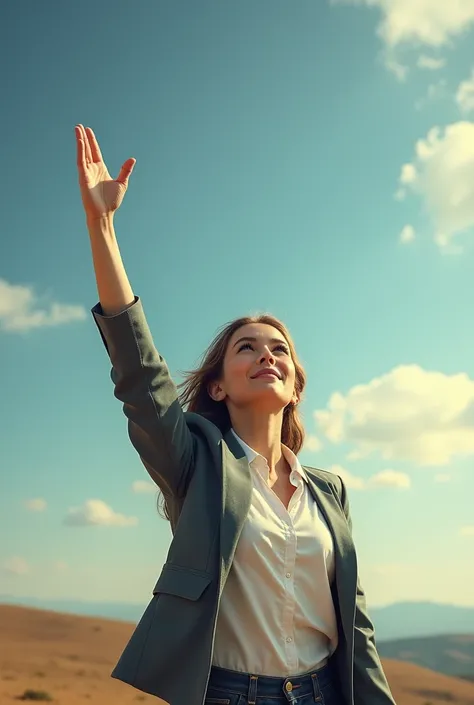 Women pointing to the sky with her right hand