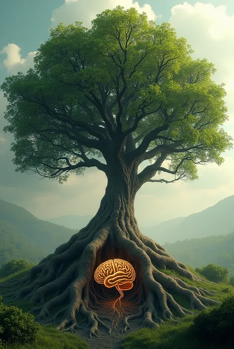 A tree that represents life and wisdom 
With a brain in the roots 
