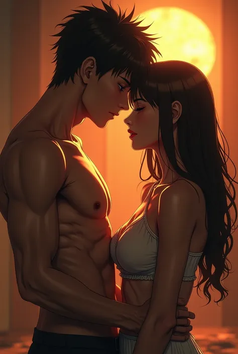  Eren Yeager, 193cm tall . Slim, muscular, shirtless, standing next to each other, the sexy woman saw her breasts as high as his shoulders. The pair were shaking.