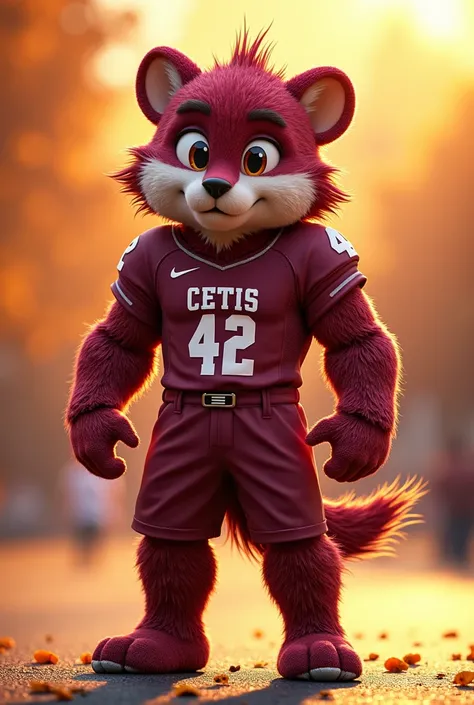  A creative school mascot, Rough, animator, with warm colors, wine-colored uniform ,  with the Cetis 42 logo  
