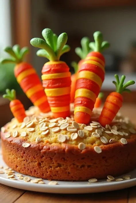 Make an oat cake with animated striped carrots 