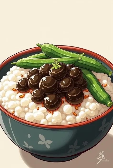 Natto okra rice、Illustration