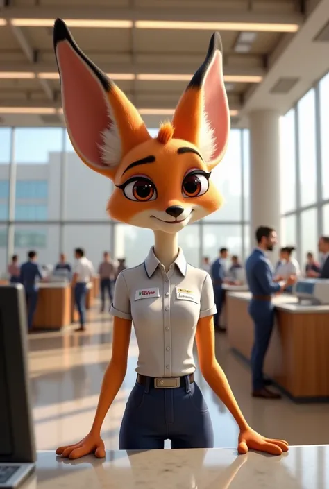 Priscila from Zootopia as a bank teller