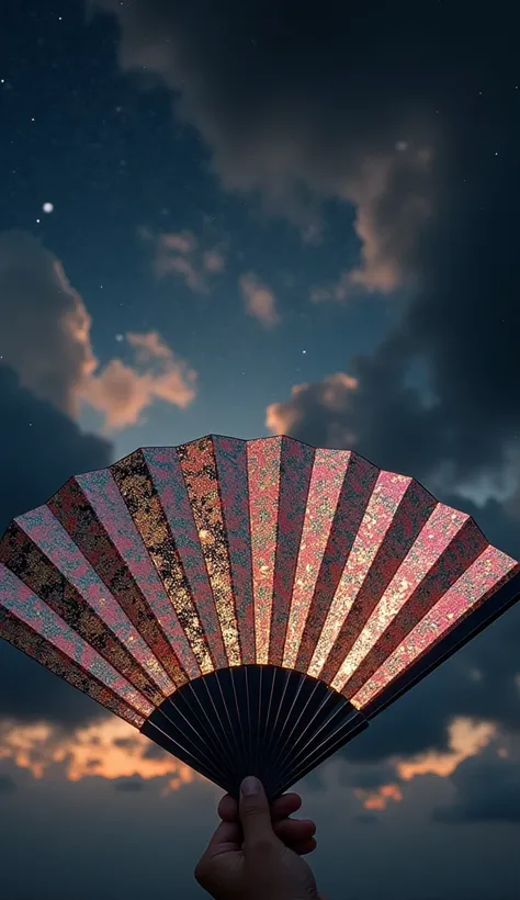 fan、、 A gorgeous folding fan、 Shocking pink pattern with black base、 Jewelry decoration、Made by AIS-RCN, 8K Photo, "words,      Beautiful fairy    ,   From the Beautiful Night Sky       ,      dynamic depiction      、      、 Beautiful Hades   、   gentle wo...