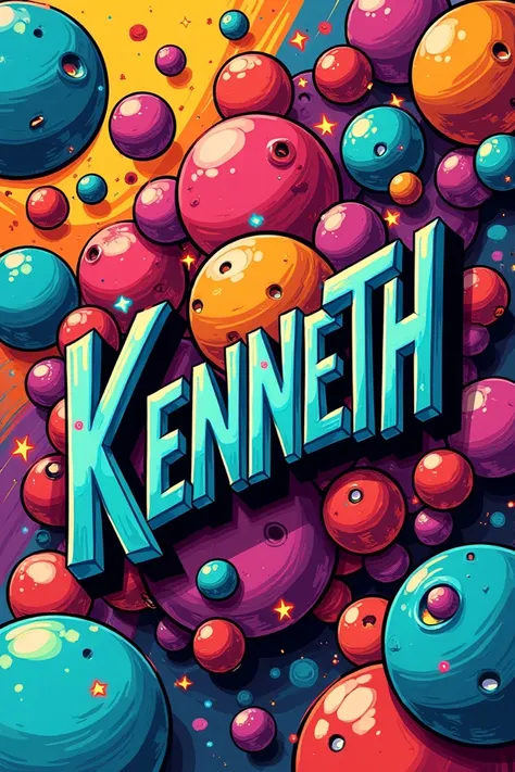 Name Kennteh graffiti type surrounded by balls