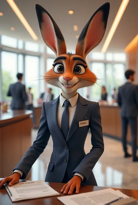 Flash character from Zootopia as a bank teller