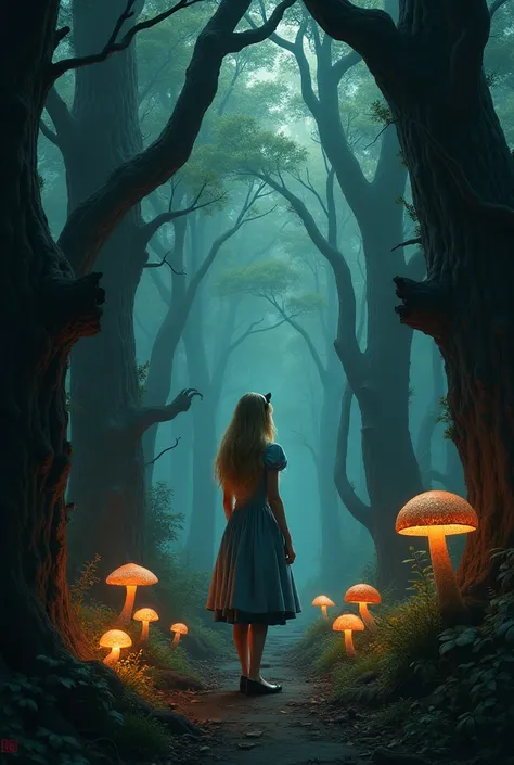 Wood, dark, alice in wonderland art 
