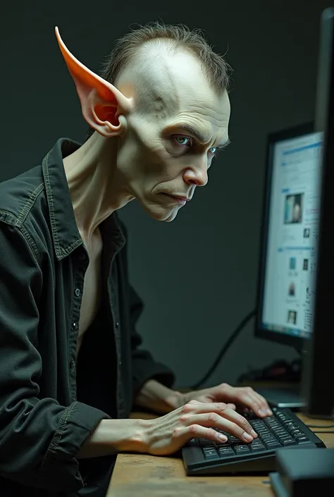 MAKE A WHITE MAN WITH THE MIDDLE PART , SUPER THIN ,  HAIRSTYLE MALNOURISHED WITH BIG, POINTY EARS BY FIDDLING WITH A COMPUTER 