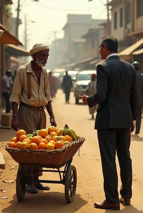 A poor man was selling fruit on the roadside. One day a rich man passed by