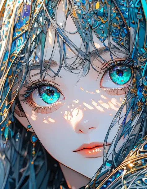 Please make your hair blue，(((absurdres,  highres icon, ultra detailed, HDR, master piece, best quality, extremely detailed, delicated features, noise removal))), 1 woman, Age 22 years, long hair, Beautifully drawn eyelashes Long, narrow eyes, perfect eyes...