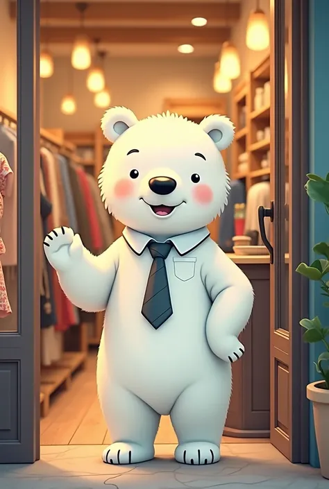  original design method ， cute and handsome polar bear store manager，A smiling welcome doll wearing a tie
