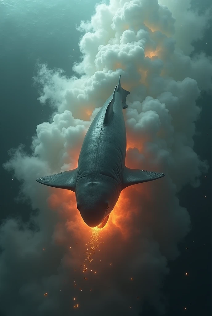 Dead shark burned with super hot steam