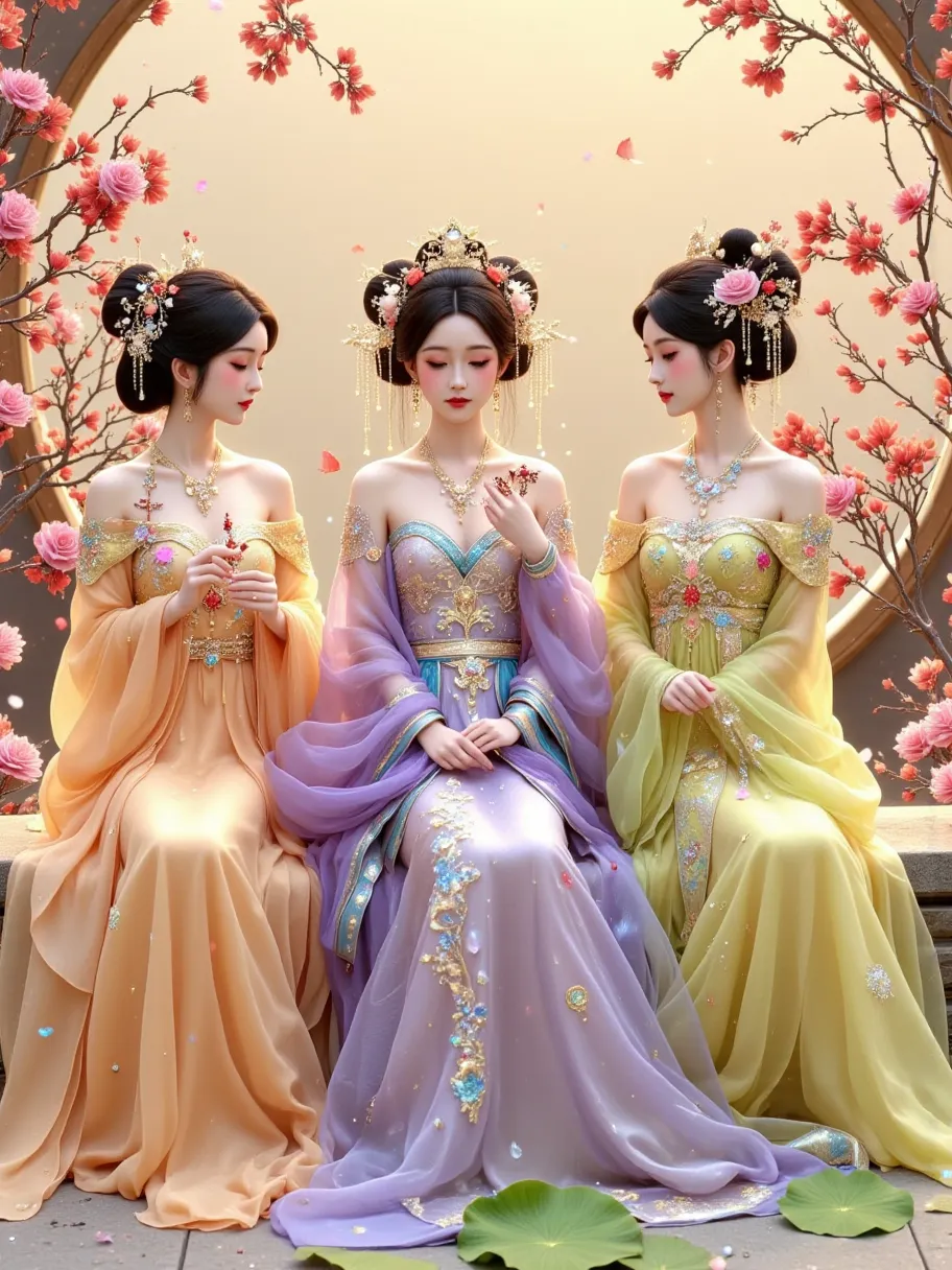 in this painting full of classical charm and modern interest，we saw four q-version girls of tang dynasty ladies，they are present...