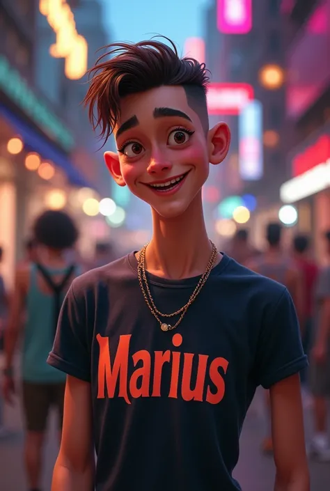 A skinny gay  with the name marius on his shirt