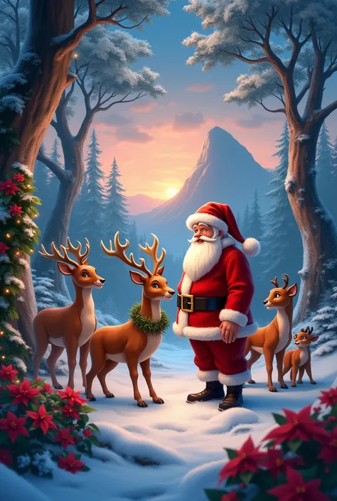 Christmas with Disney lion King in forest background Santa Claus and deer